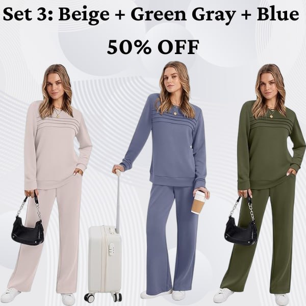 đ„LAST DAY 50% OFFâšWomenâs Crew Neck Lounge Set â Soft Cotton Top & Drawstring Pants