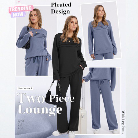 đ„LAST DAY 50% OFFâšWomenâs Crew Neck Lounge Set â Soft Cotton Top & Drawstring Pants