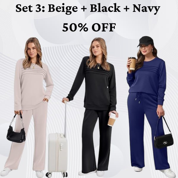 🔥LAST DAY 50% OFF✨Women’s Crew Neck Lounge Set – Soft Cotton Top & Drawstring Pants