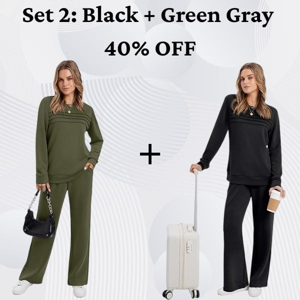 🔥LAST DAY 50% OFF✨Women’s Crew Neck Lounge Set – Soft Cotton Top & Drawstring Pants