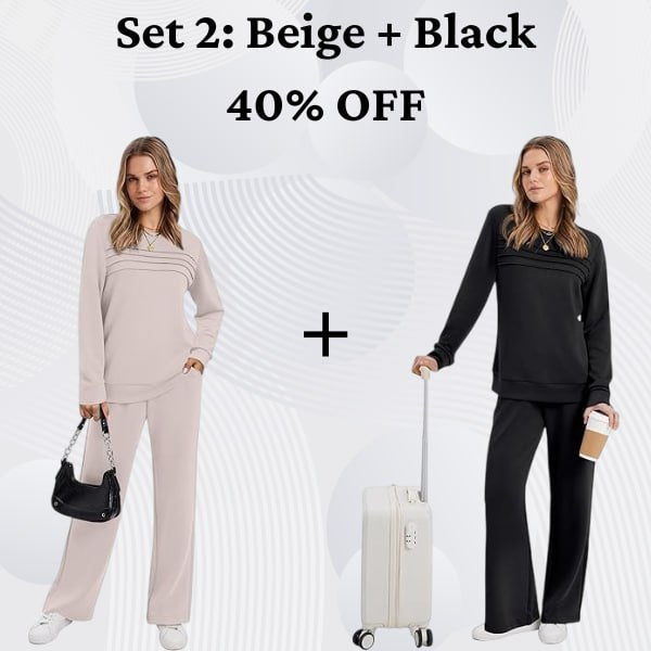🔥LAST DAY 50% OFF✨Women’s Crew Neck Lounge Set – Soft Cotton Top & Drawstring Pants