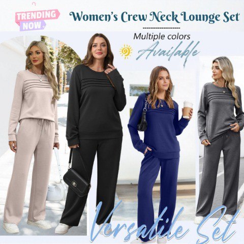 🔥LAST DAY 50% OFF✨Women’s Crew Neck Lounge Set – Soft Cotton Top & Drawstring Pants